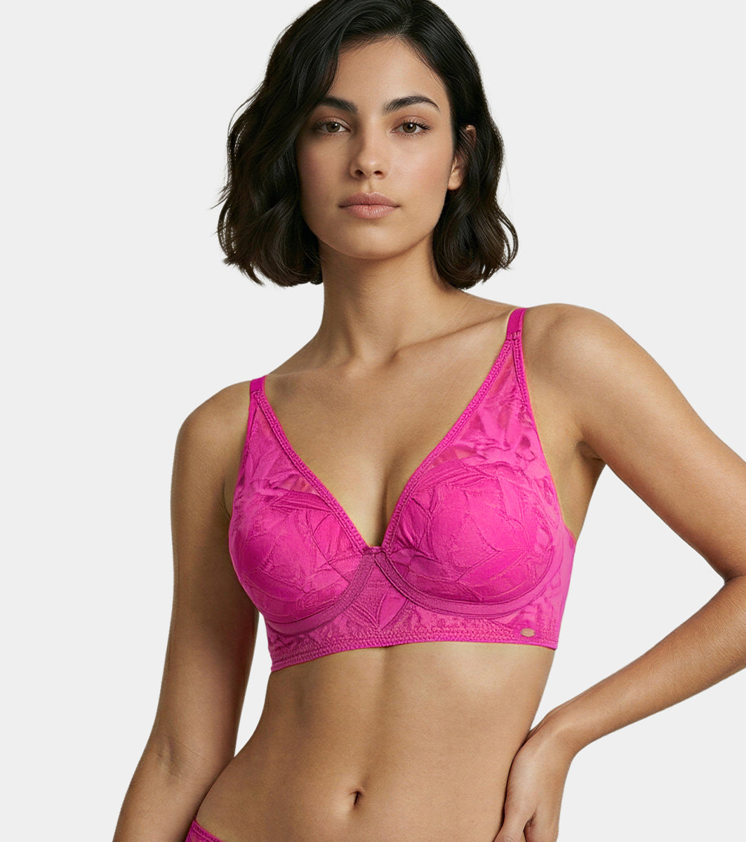 Enamor Bamboo Cotton IB25, Women's Lace Plunge Bra - 3X Softer, 4X more Absorbent, Antimicrobial, Padded, Wirefree, High Coverage (Queen Pink)