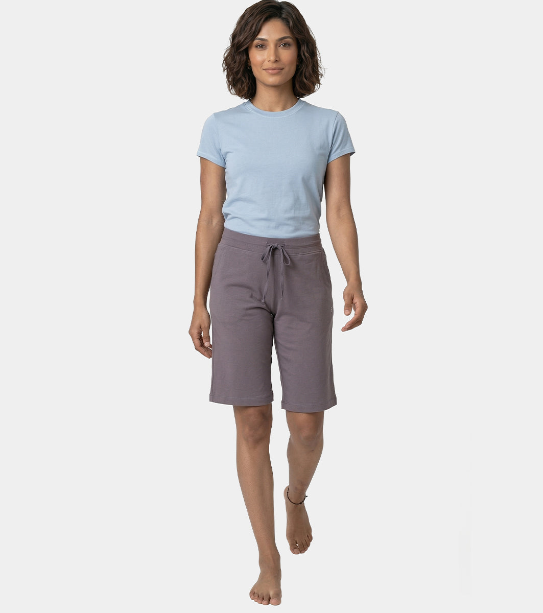 Enamor Mid Rise Knee length Drawstring Closure City Shorts For Women - Slim Fit, Soft and Breathable Cotton - E044 (Excalibur)