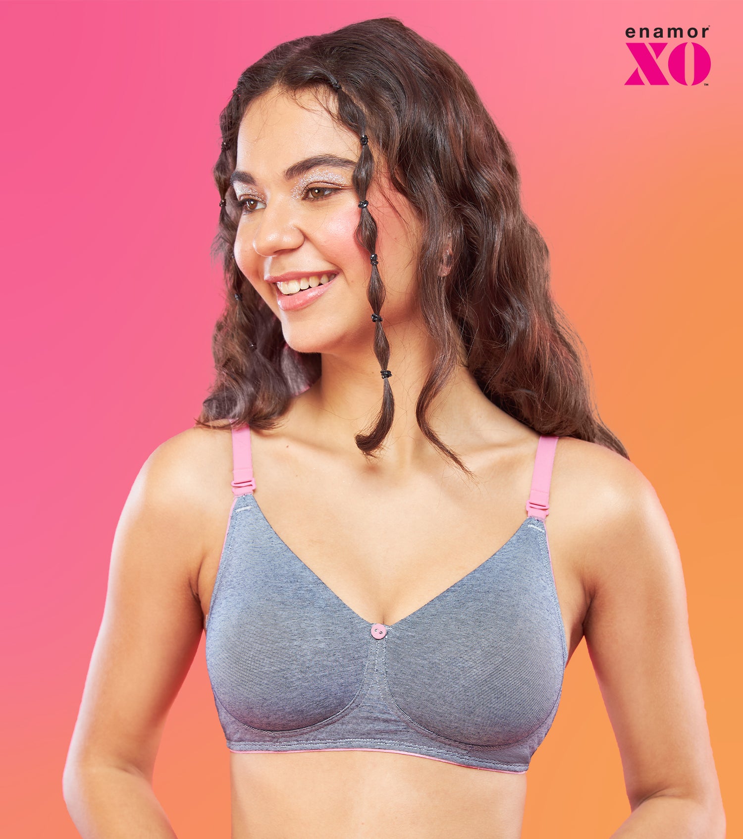 Enamor XO Pin Stripe Navy Non Wired Non Padded Regular Bra - Livia