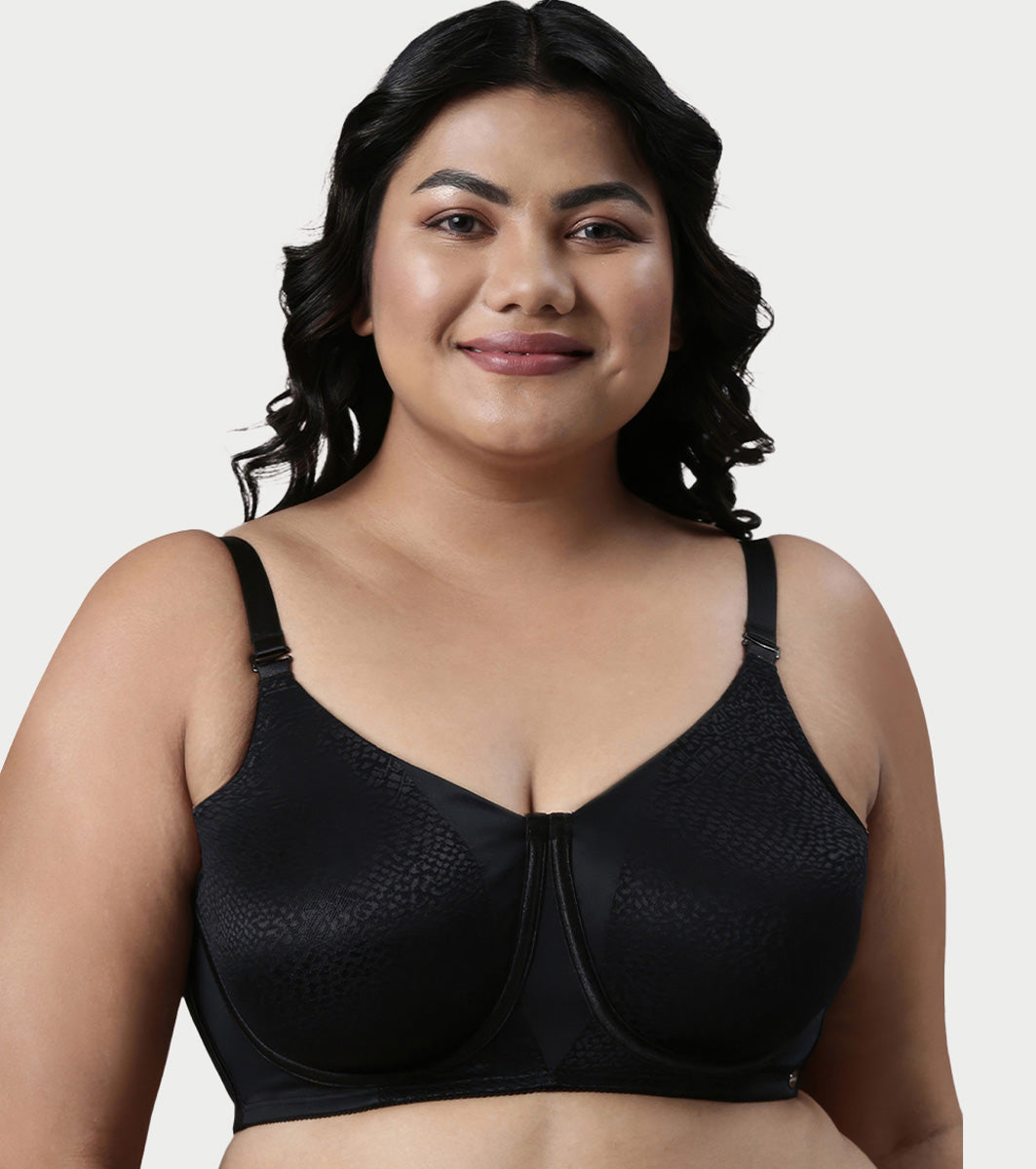 Enamor Innovations Transform Women's Full Support Minimizer Bra -  Smoothening and Breathable Non Padded, Wired, Full Coverage  - F124 (Available in Plus Sizes) (Black)