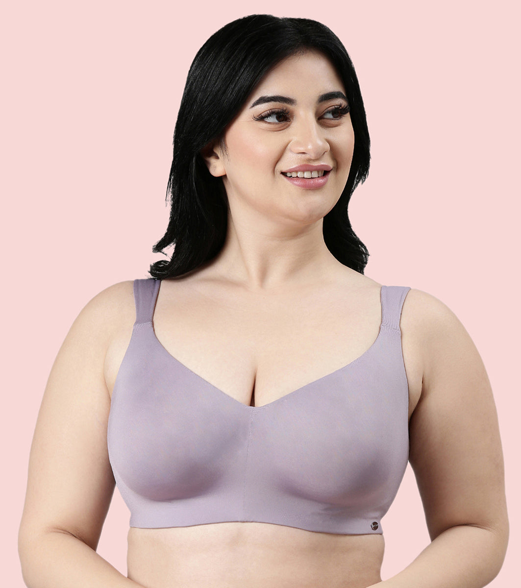 Enamor Innovations Pure Ease Women's, Ultra Smoothening Full Support Everyday Bra - No-Pinch, No-Dig Non Padded, Wirefree, Full Coverage  - F121 (Available in Plus Sizes) (Silver Lilac)