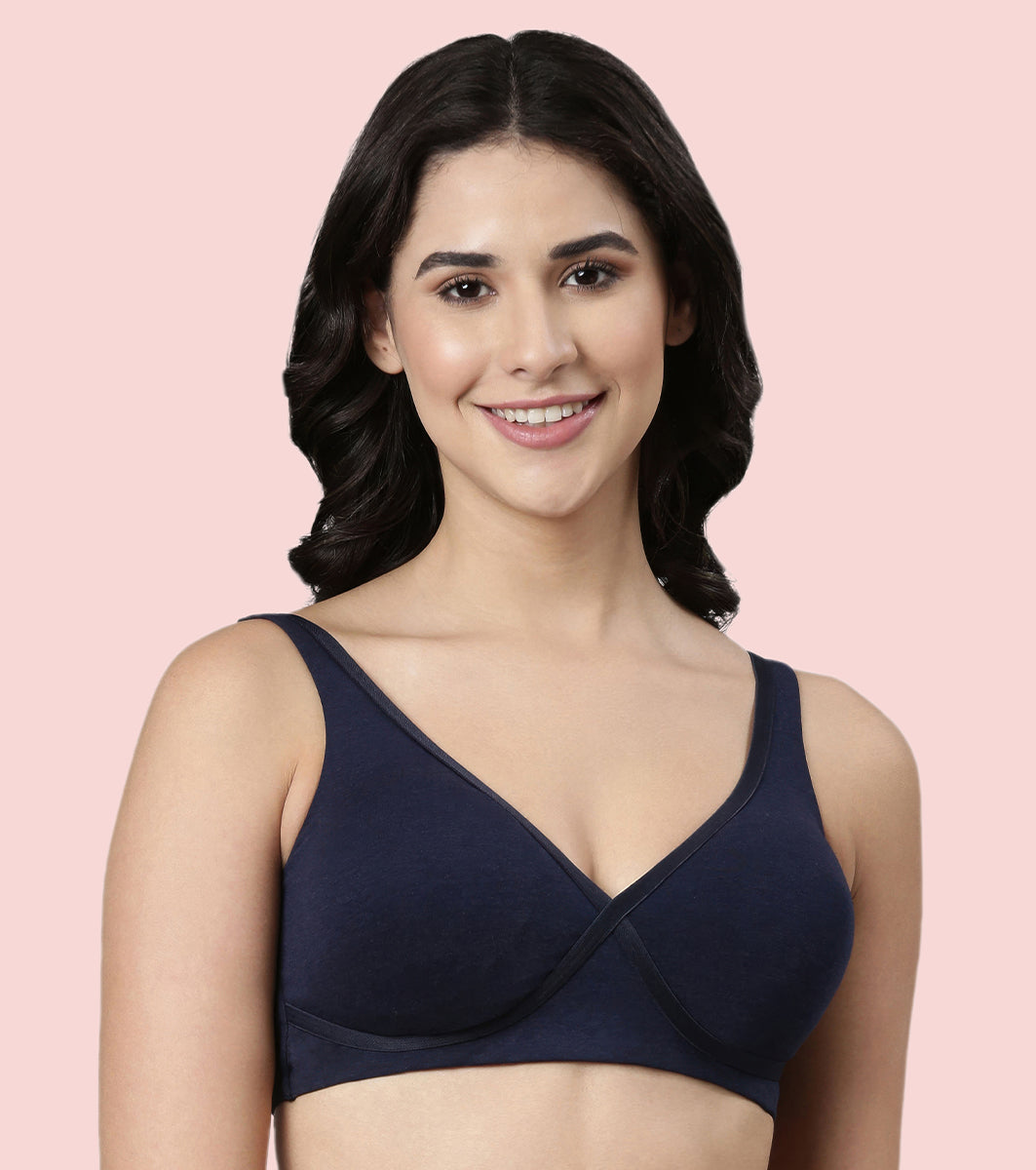 Enamor Innovations Bamboo Bliss, Everyday, Women's Pop-On Lounge T-Shirt Bra - Super Soft, Naturally Absorbent & Antimicrobial, Padded, Wirefree, High Coverage - A076 (Eclipse)