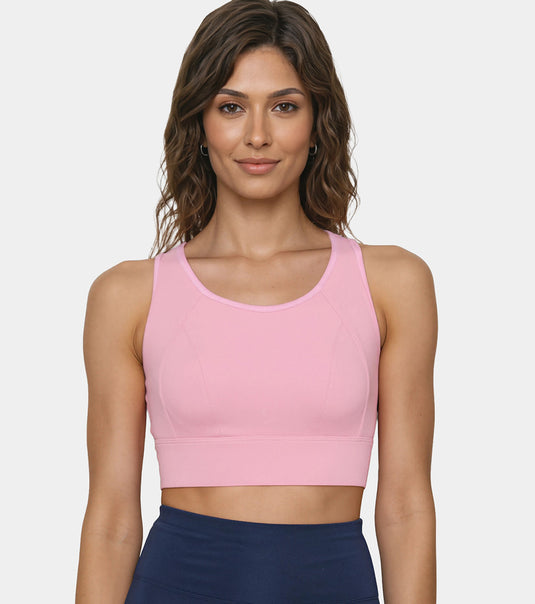 Enamor Crew Neck Sleeveless Crop length Sports Bra For Women - Hook & Eye Closure, Hugged Fit - A205 (Lilas)