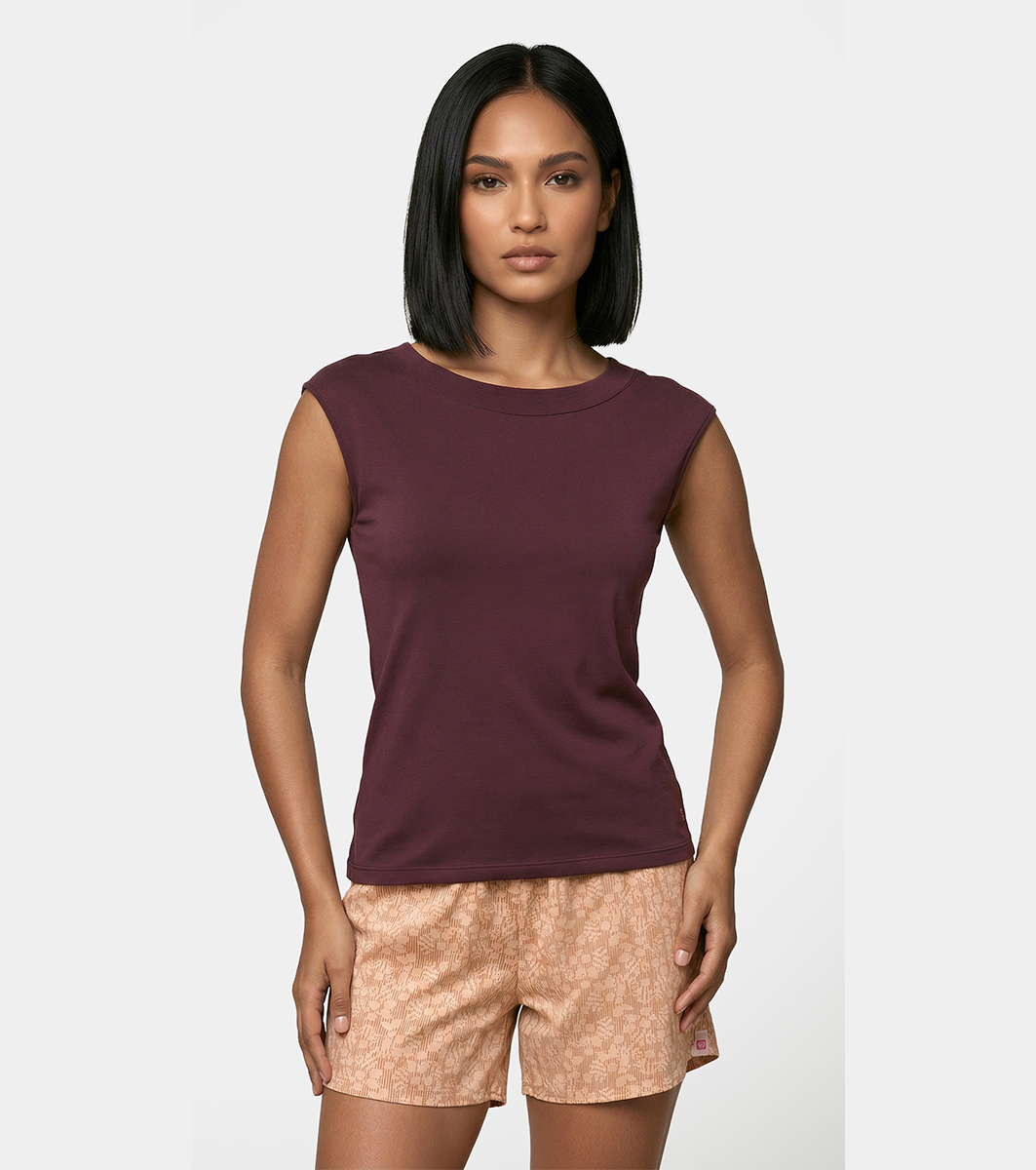 Enamor Boat Neck Body Hugging T‑Shirt, Slim Fit - E313 (Choco Fudge)