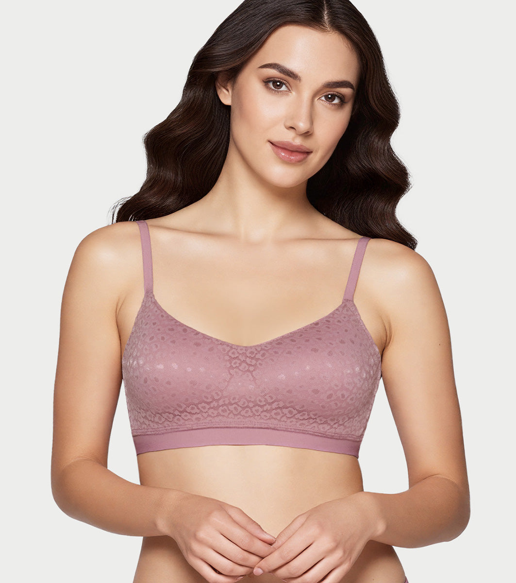 Enamor Lit Balconette Bra for Women Padded, Wire-Free, Medium Coverage, Lace Jacquard on Cups - SMB02  (Mild Lavender)