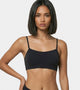 Enamor Moulded Double Layer Front Women's Cotton Cami Bra - Detachable Slim Straps with Back Keyhole, Non Padded, Wirefree, High Coverage - A022 (Black)