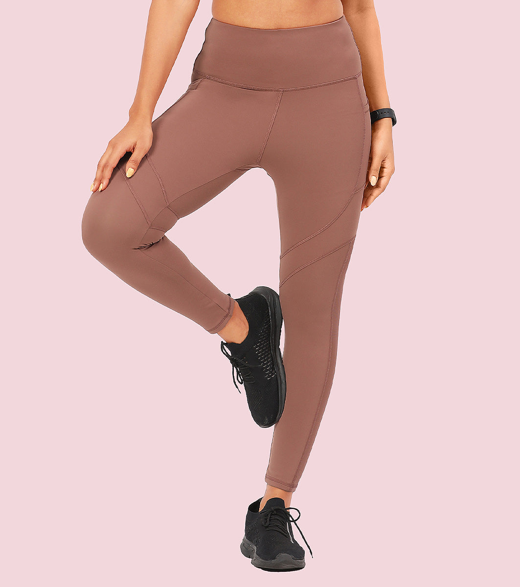 Enamor A610 Women's Quick Dry High Waist Workout Leggings with Elasticated Waistband - Nutmeg