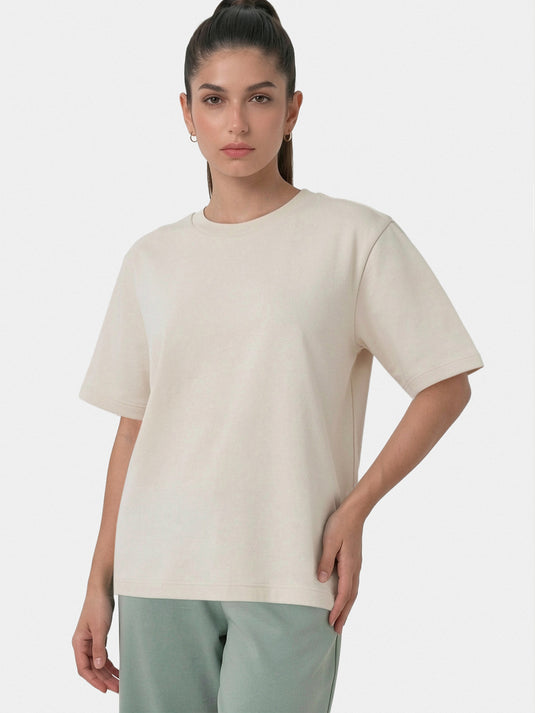 Enamor Essentials Back Graphic Oversized T-Shirt – E347, Oversized Fit, Regular Length, Back Graphic, Stretch Rib Neck Band (Pinktint)