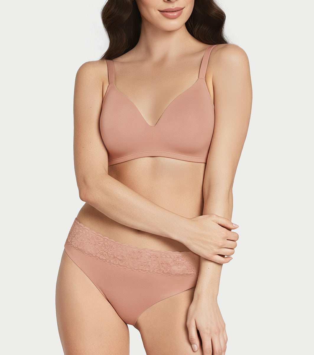 Enamor Drip Trim Lace Bikini for Women Low Waist, Lace at Waist - SMP03 (Mocha Mousse (17-1230 Tpg))