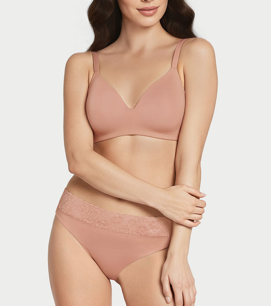 Enamor Drip Trim Lace Bikini for Women Low Waist, Lace at Waist - SMP03 (Mocha Mousse (17-1230 Tpg))