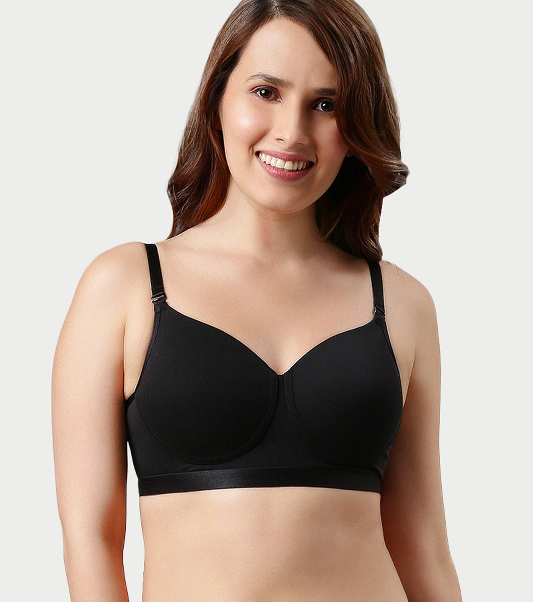 Enamor Innovations Fabcool Breathable Cup Women's T-Shirt Bra - Antimicrobial Comfort, Perforated Cups Padded, Wirefree, High Coverage - A165 (Black)