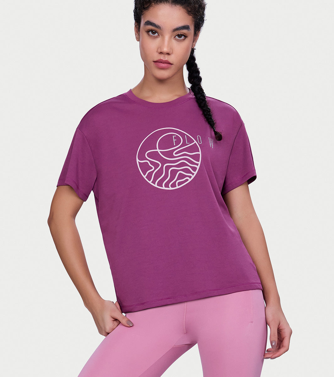 Enamor Active Graphic Tee –  breathable, sweat-wicking all-day comfort - A321 (Damson Flow Graphic)