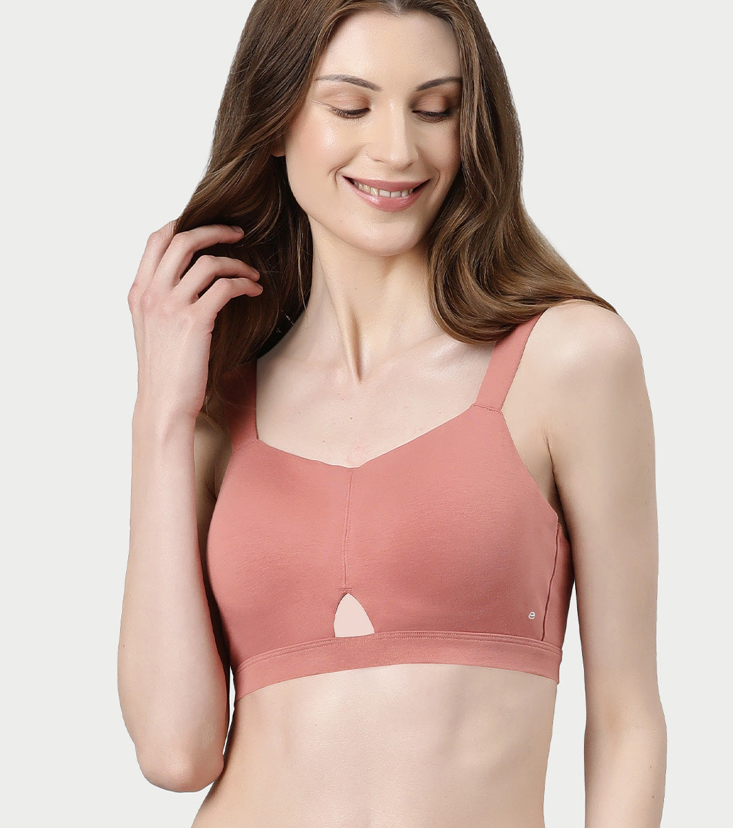 Enamor Innovations Cloudsoft Invisi Bonded Neck Women's Everyday Cotton Minimizer Bra -  Padded, Wirefree, Full Coverage - A064 (Available in Plus Sizes) (Rosette)