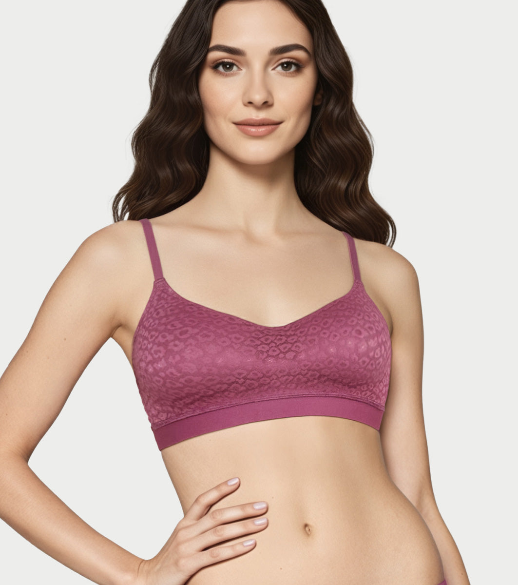 Enamor Lit Balconette Bra for Women Padded, Wire-Free, Medium Coverage, Lace Jacquard on Cups - SMB02 (Dusky Mauve)
