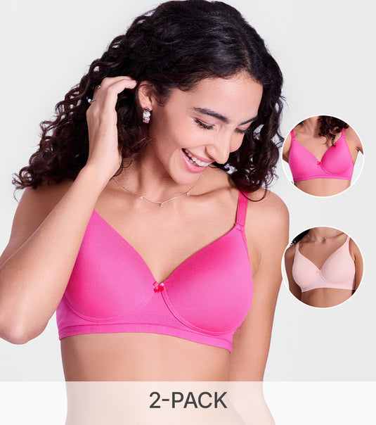 Enamor Ultra Smooth T-Shirt Bra - Padded, Non-Wired, Full Coverage - A127 (Pearl Peach/Cyber Pink)-Pack of 2