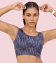 Enamor Cutaway Back Detail Quick Dry Printed Sports Bra - Removable Padding, Non-Wired, Medium Coverage - A204 (Step Brush Print)