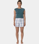 Enamor Mid Rise Mid Thigh Length Adjustable drawstring Hangout Shorts For Women - Relaxed Fit, Soft & Light Cotton - E7A1 (Blue Pink Checks)