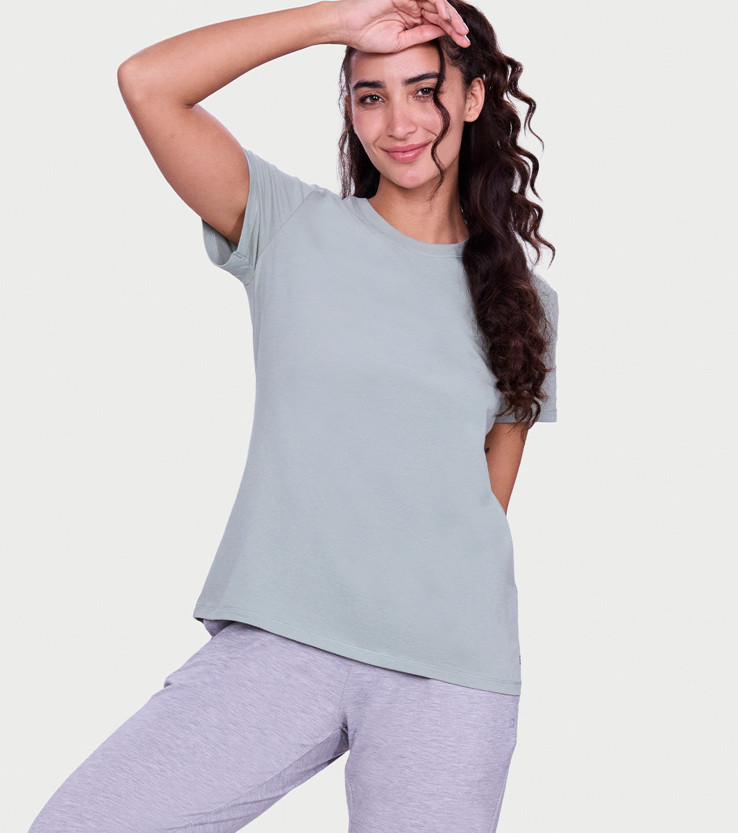 Enamor Pull on Short Sleeve Crew Neck Regular Length Cotton Confort T-Shirt For Women - Relaxed Fit - E311 (Iceberg Green)