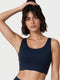 Enamor Sleeveless Crew Neck Crop length Pull On Sports Bra For Women - Hugged Fit, Cut Away Back Detail - A206 (Navy)