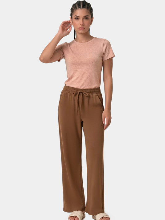 Enamor Essentials Wide Leg Pants – E409, Relaxed Fit, Wide Leg, Regular Length, Functional Side Pockets (Emperador)