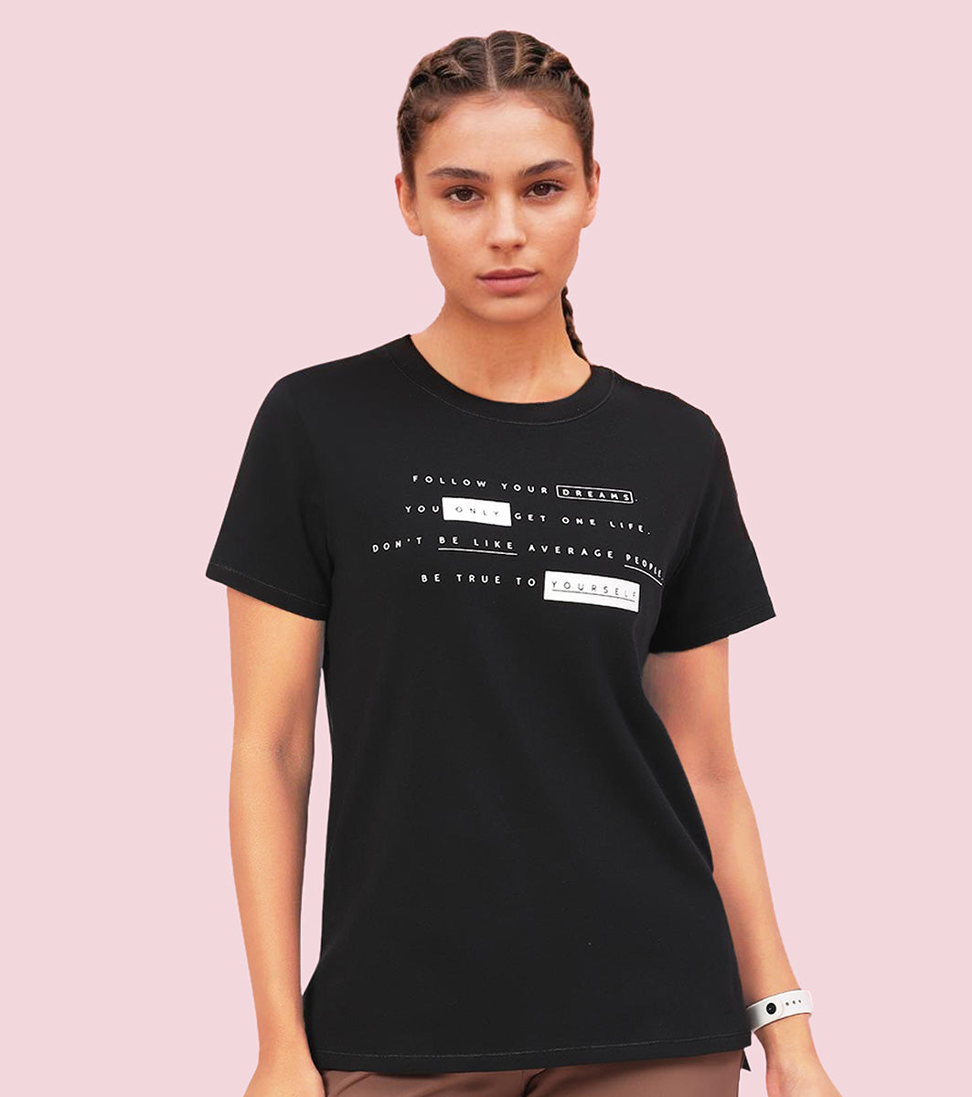 Enamor A301 Short Sleeve Anti-Odour Cotton T-Shirt With Graphic Print - Jet Black Dreams