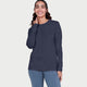 Enamor Full Sleeve Crew Neck Regular Length Basic Crew T-Shirt For Women - Slim Fit, Soft and Breathable Stretch Cotton - E057 (Navy)