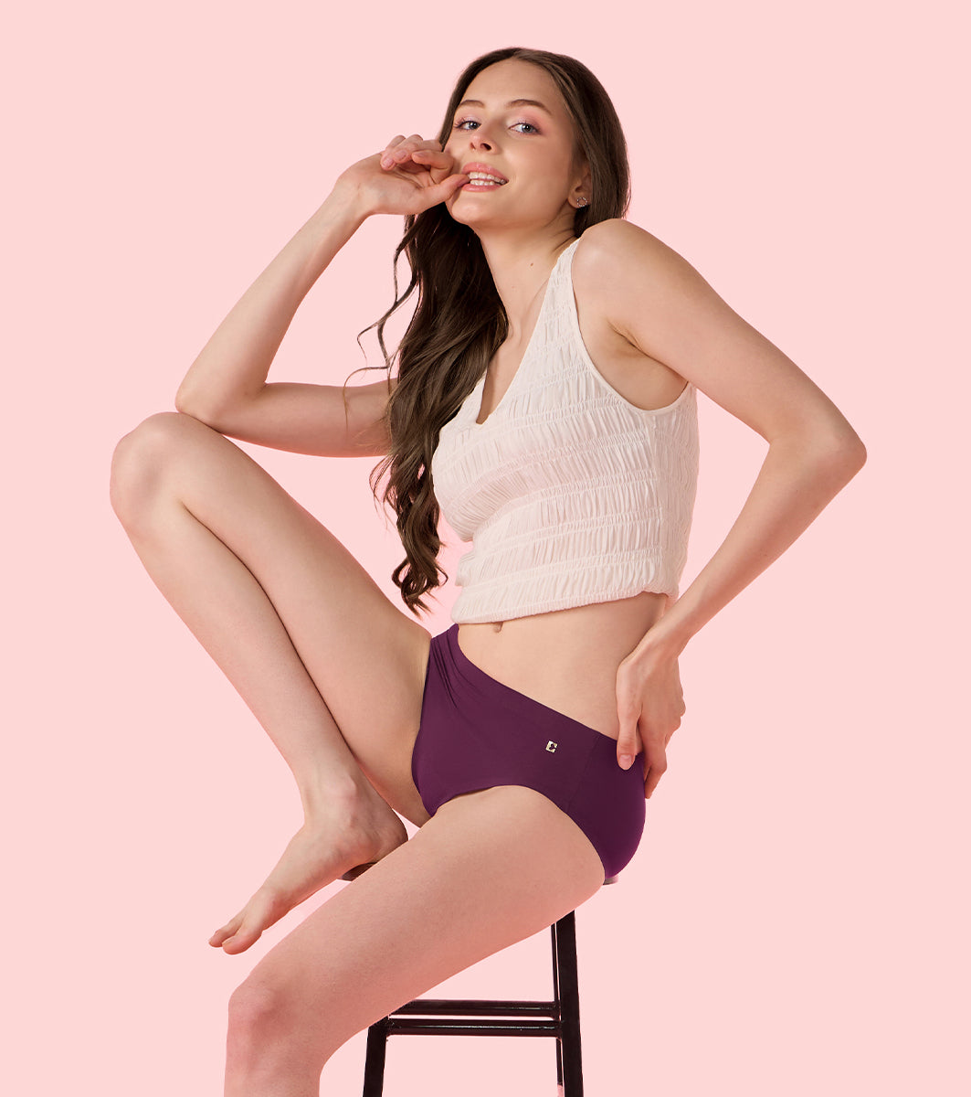 Enamor Innovations Invisi, Fit Flex, No Visible Panty Lines, All Day Comfort, Mid Waist Brief Panty for Women - Breathable Lightweight Fabric, Antimicrobial with Stain Release, Bonded Free Cut, Regular Coverage - IP02 (Deep Purple)