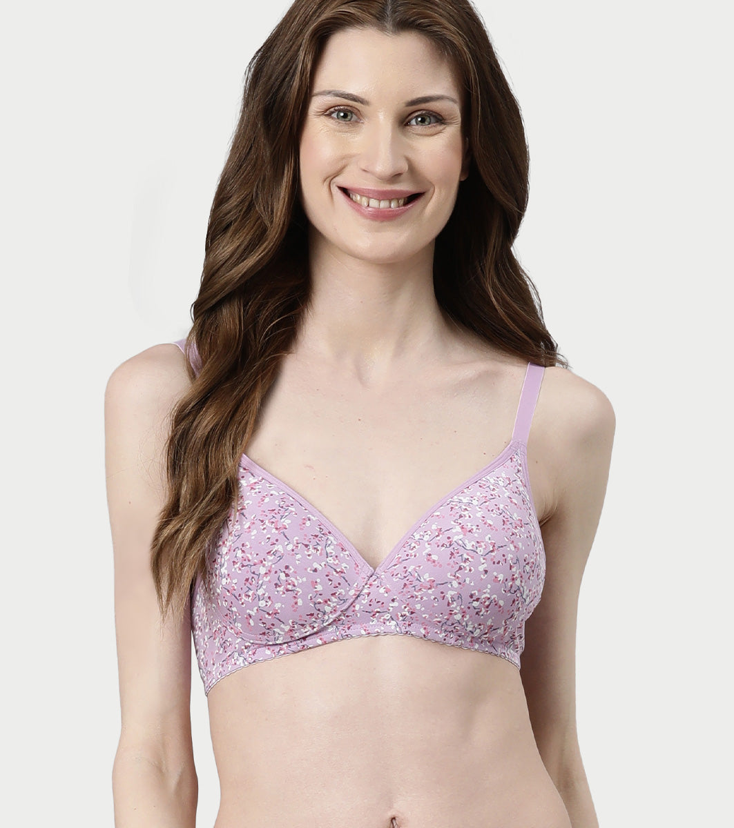 Enamor Supima Cotton Women's Plunge Lift Everyday T-Shirt Bra - Extra Comfort, Padded, Wirefree, Medium Coverage - A039 (Lilac Aster)