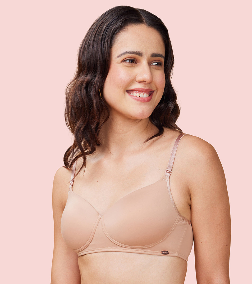 Enamor Women's Everyday  Balconette T-Shirt Bra - Eco fabric, Padded, Wirefree, Medium Coverage  - F131 (Honey Beige)