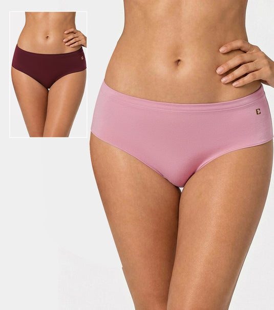 Enamor | Pack of 2 | Bamboo Cotton IP03 - Full back coverage, 3X Softer, 4X more Absorbent, Antimicrobial, Hipster Everyday Panty (Rose Blush/Grapewine )