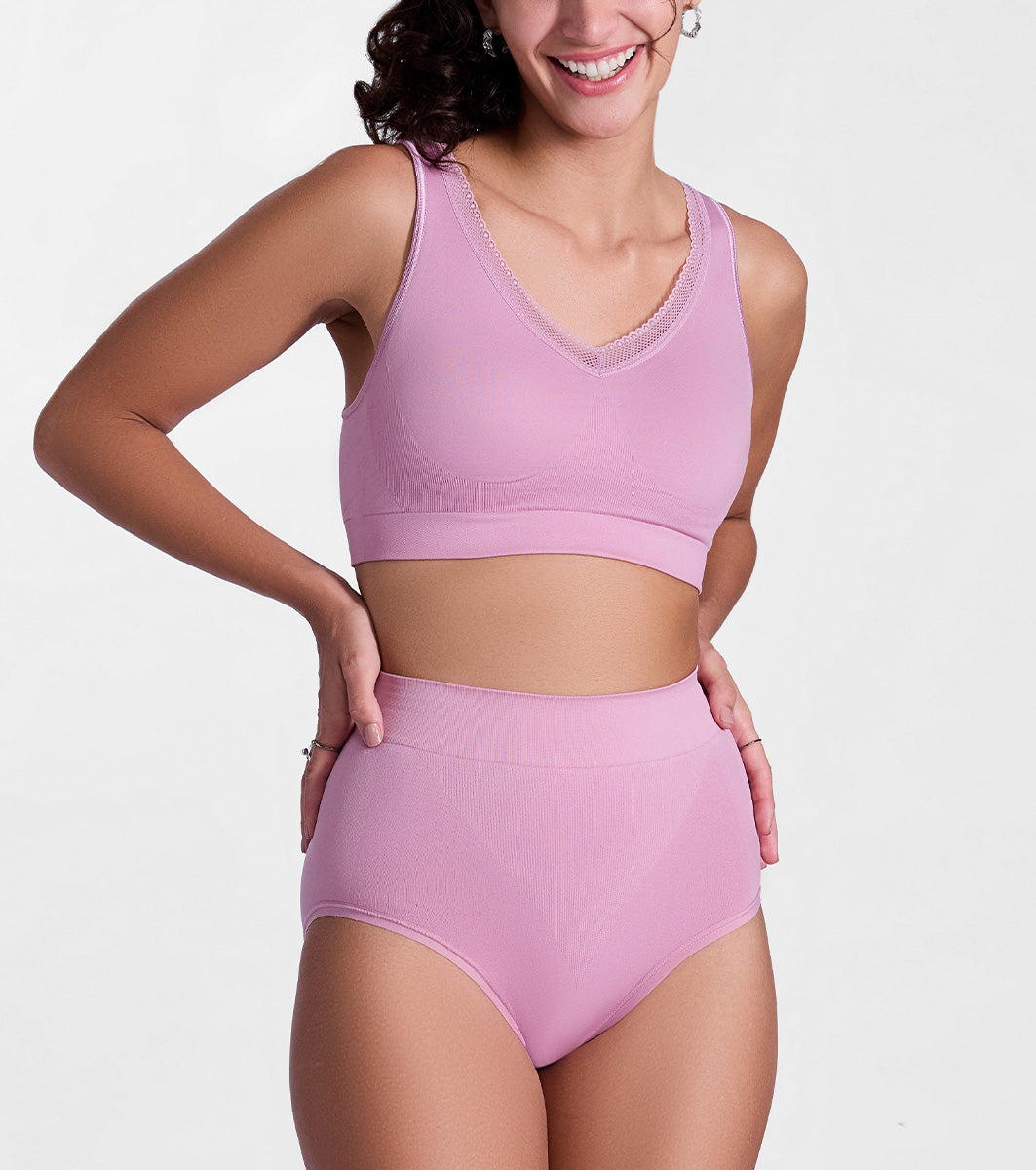 Enamor Women Nylon Flexi Free Mid-Waist Tummy Tucker with Slip-Proof Comfort Hipster Briefs - P037 (Orchid Smoke)