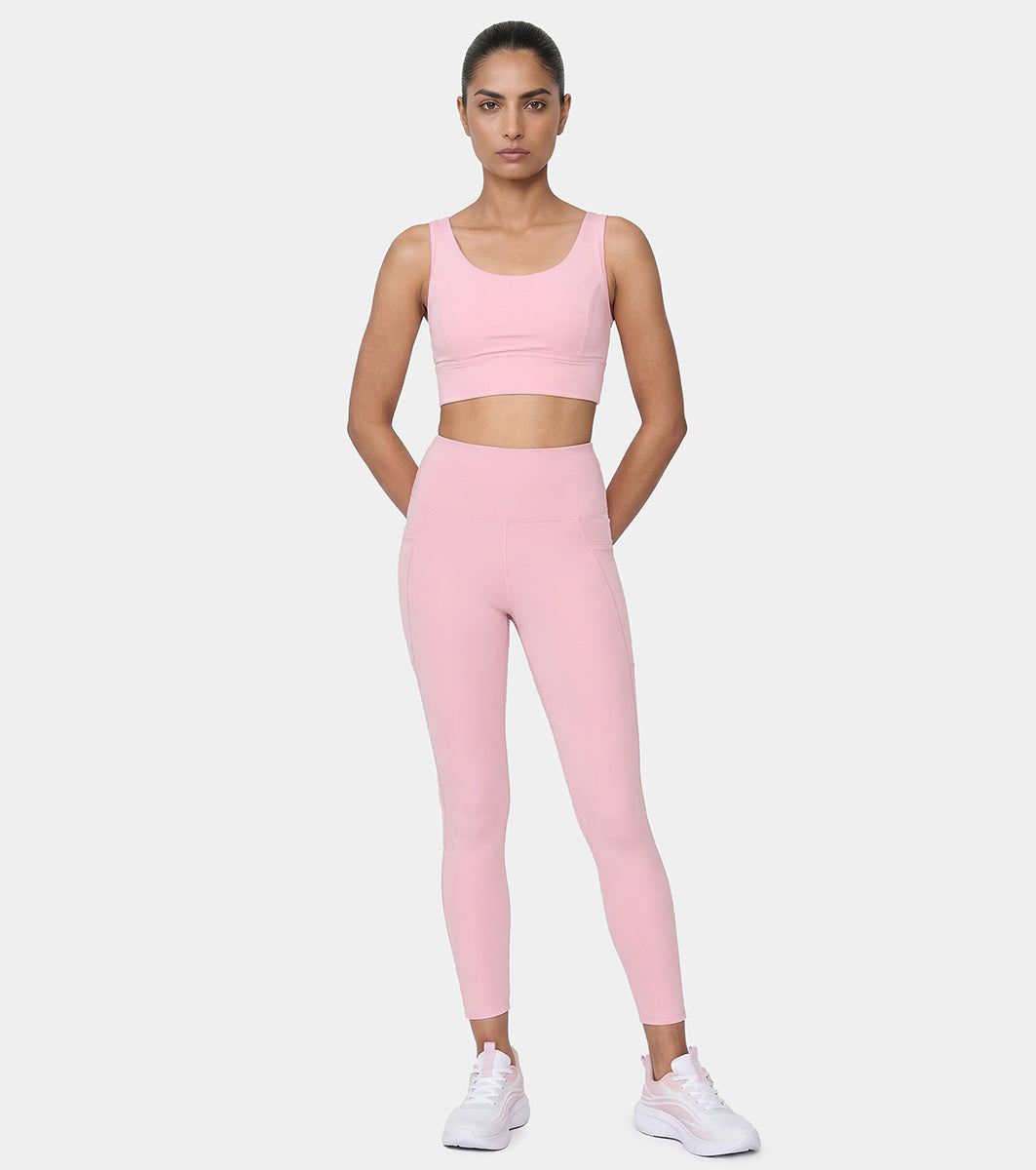 Enamor High rise 7/8th length Adjustable drawstring Workout leggings For Women - Hugged Fit, Quick Dry, Antimicrobial - A605 (Pink Nectar)