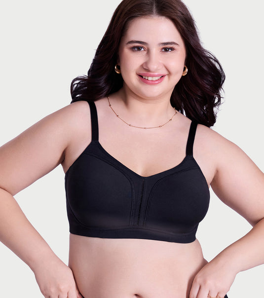 Enamor Jiggle Control Full Support Everyday Bra - Non Padded, Non-Wired, Full Coverage - A197 (Black)