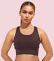 Enamor A202 Wide Straps Seamed T-back Basic Workout Sports Bra - Quick Dry, Antimicrobial, Removable Padding, Non-Wired, Full Coverage (Choco Fudge)