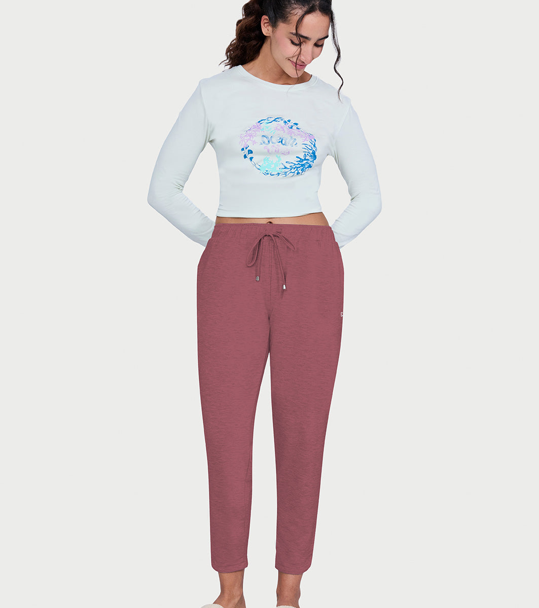 Enamor Mid Rise 7/8th length Drawstring Closure Shop In Pants for Women - Relaxed Fit, Soft & drapey 4-way stretch - E048 (Decorose)