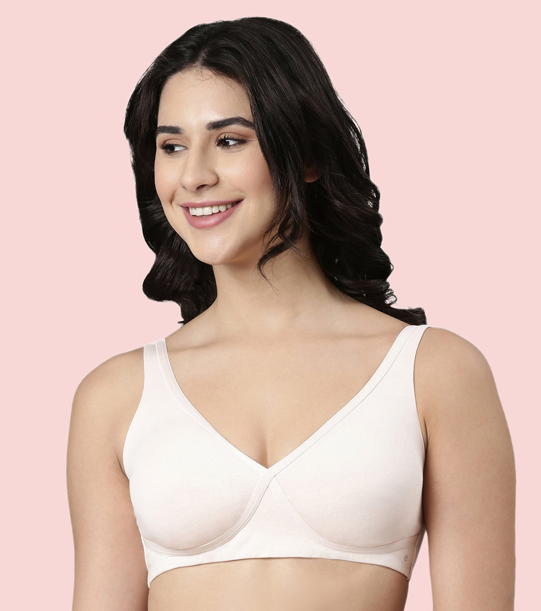 Enamor Innovations Bamboo Bliss, Everyday, Women's Pop-On Lounge T-Shirt Bra - Super Soft, Naturally Absorbent & Antimicrobial, Padded, Wirefree, High Coverage - A076 (Pearl Blush)