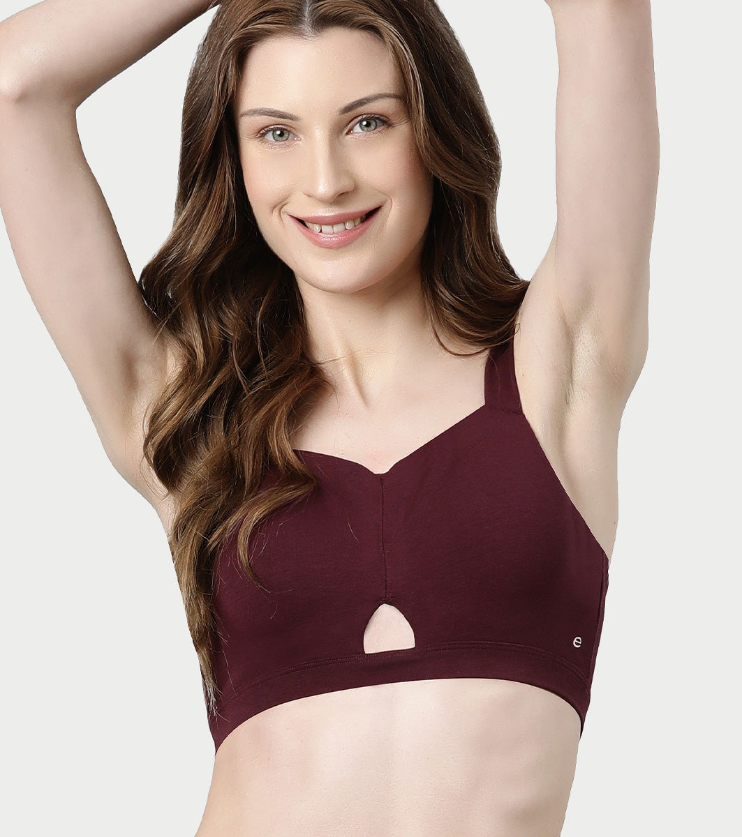 Enamor Innovations Cloudsoft Invisi Bonded Neck Women's Everyday Cotton Minimizer Bra -  Padded, Wirefree, Full Coverage - A064 (Available in Plus Sizes) (Grape Wine)
