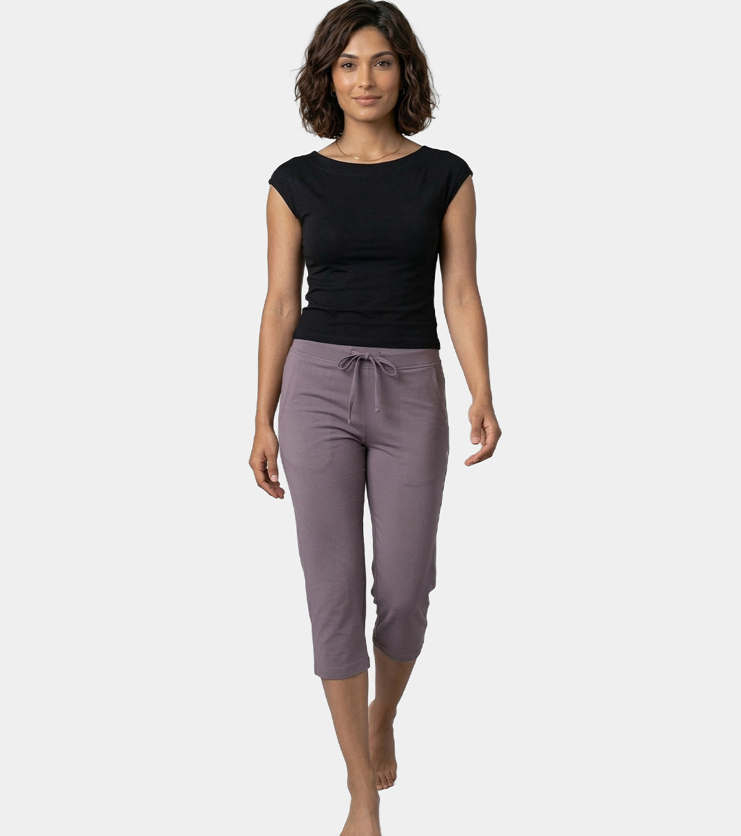 Enamor Mid Rise Capri length Drawstring Closure Lounge Capri for Women - Slim Fit, Soft and Breathable Stretch Cotton - E018 (Excalibur)