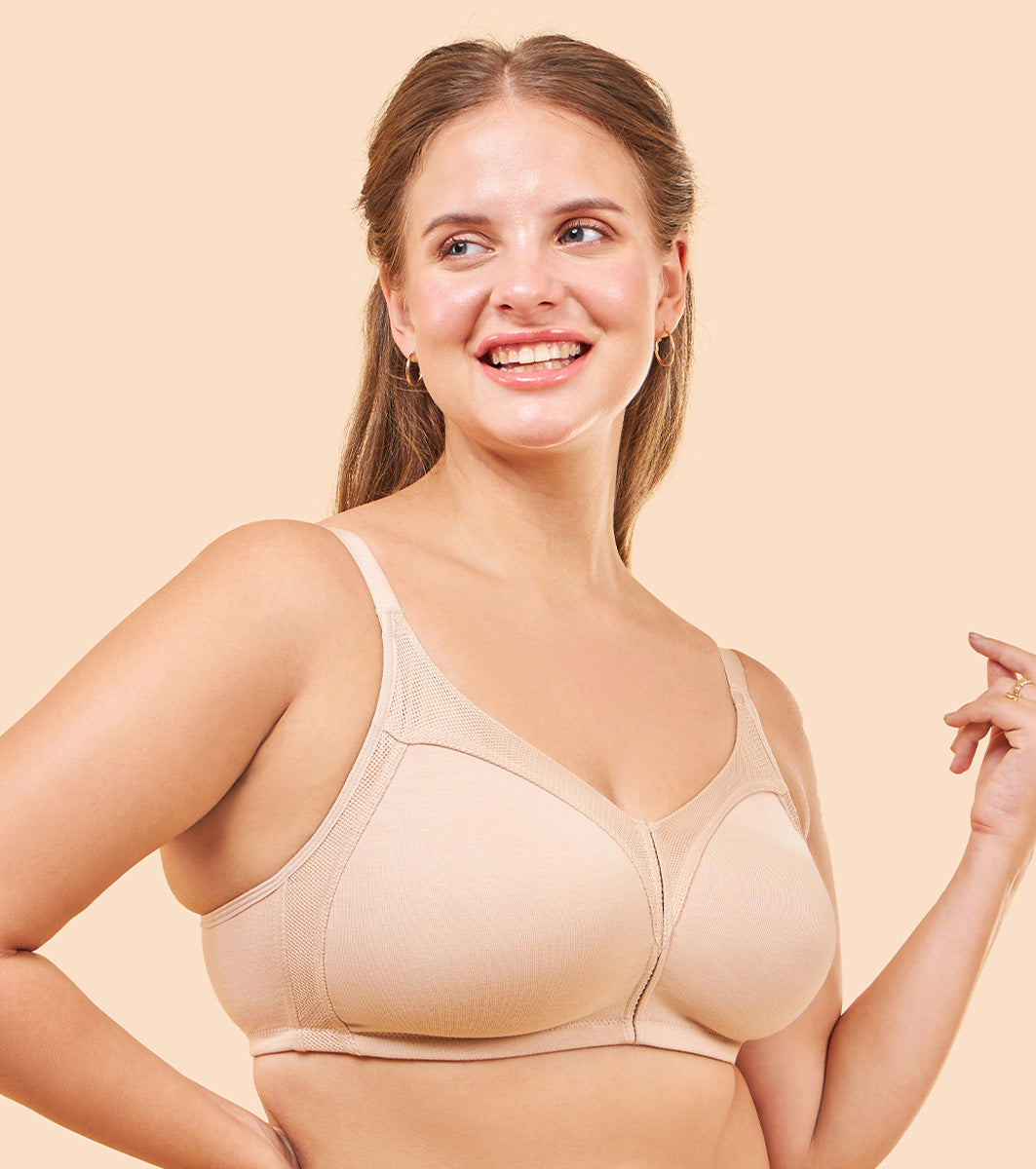 Enamor Fab-Cool AB75 M-frame Jiggle Control Full Support Stretch Cotton Bra for Women- Full Coverage, Non Padded and Wirefree - Pale Skin