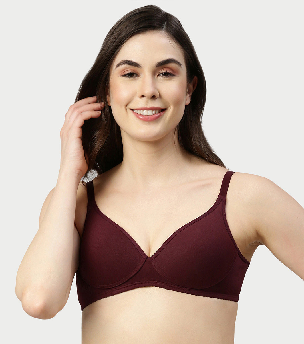 Enamor Supima Cotton Women's Plunge Lift Everyday T-Shirt Bra - Extra Comfort, Padded, Wirefree, Medium Coverage - A039 (Grapewine)