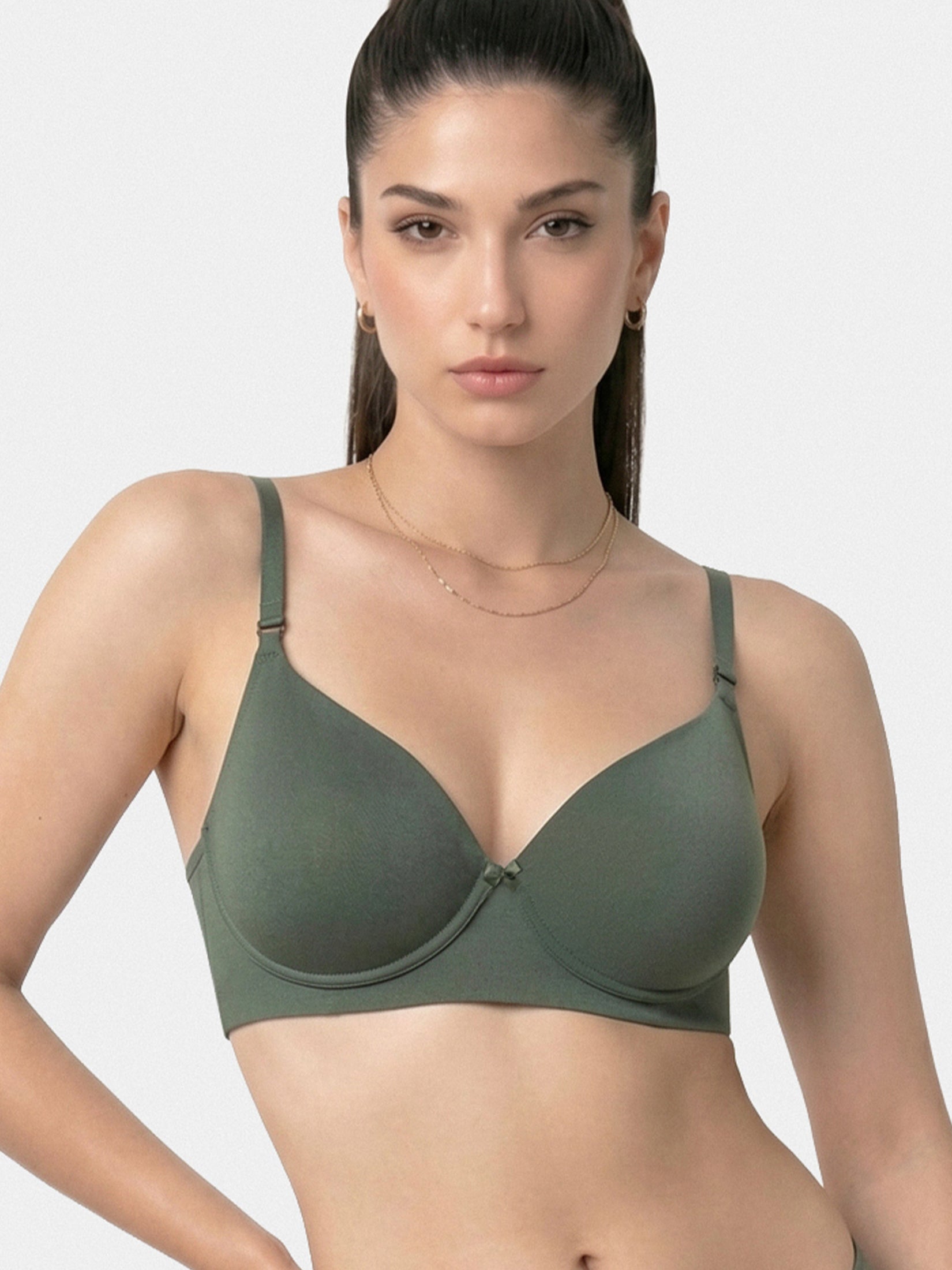 Enamor 4X Soft Modal Cotton T-Shirt Bra – A239, Wirefree Comfort, No-Show Neckline, Soft Foam Cups (Thyme )