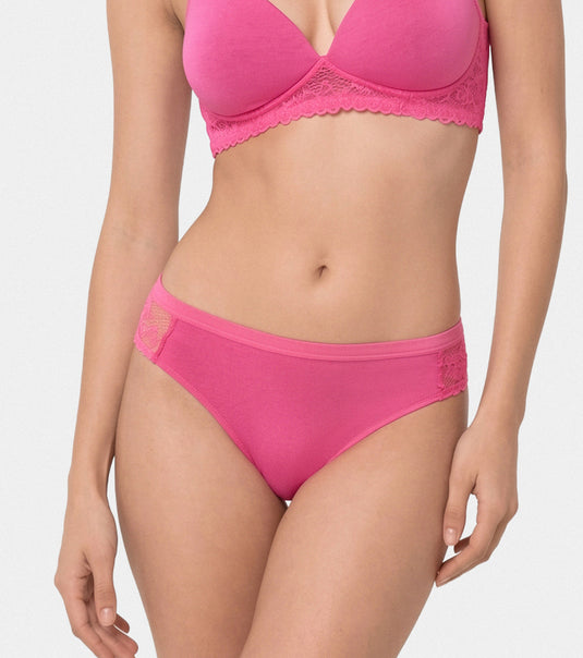 Enamor Soft Girl Lace Trim Bikini for Women Low Waist, Lace Trim, Everyday Bikini Panty - SMP06 (Pink Fizz)