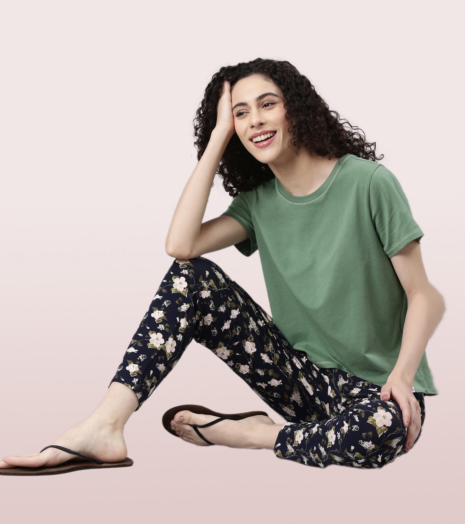  Enamor Basic Stretch Cotton Tee | Short Sleeve Crew Neck Tee For Women | E305