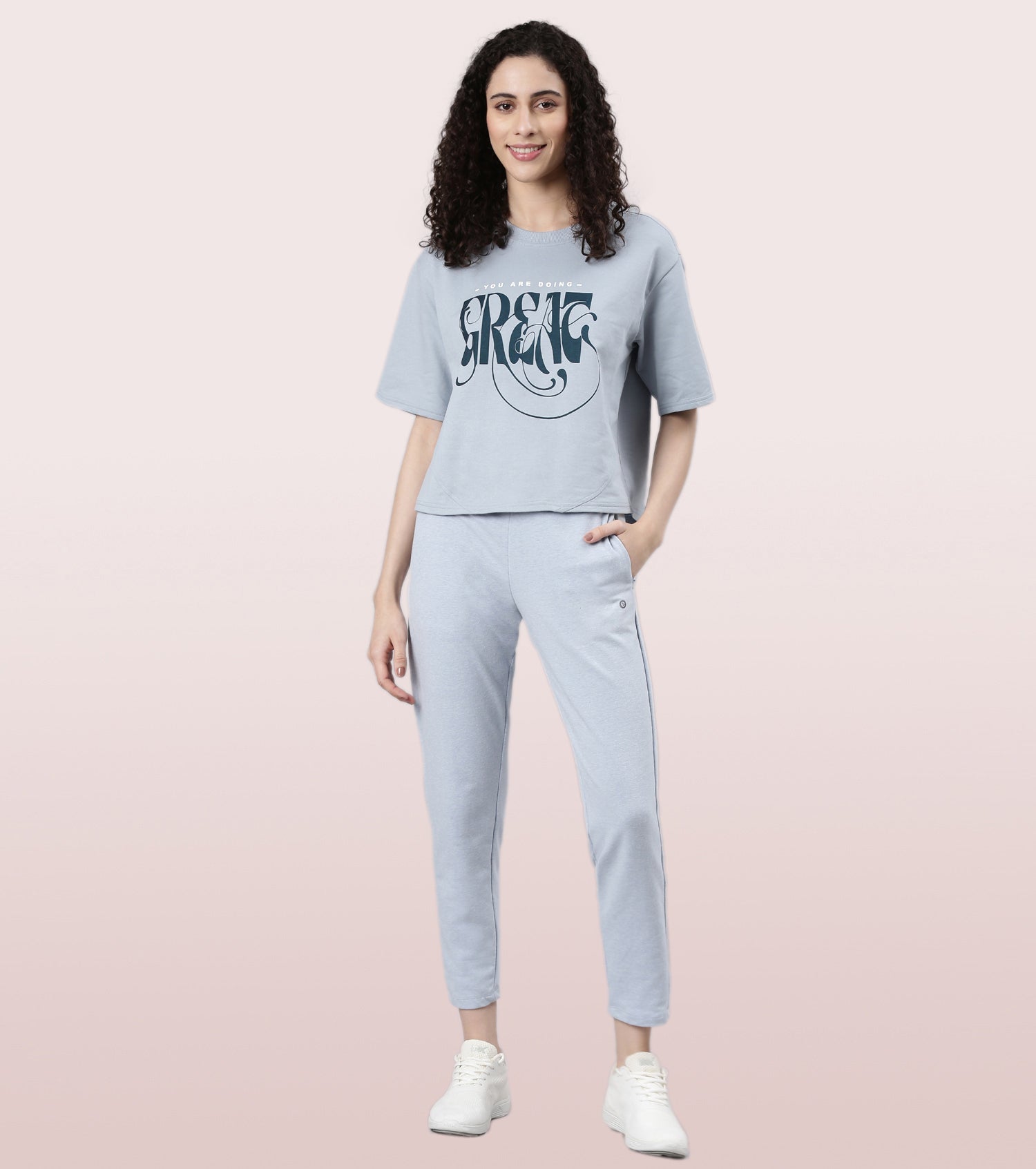 Enamor Cotton Terry Graphic T-Shirt For Women | Cropped Length Oversized Fit Tee | E3G4