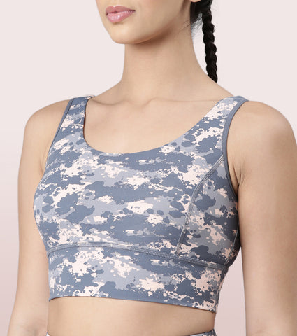 Longline Sports Bra – Printed | Scoop Neck Medium Impact Dry Fit Sports Bra | E217