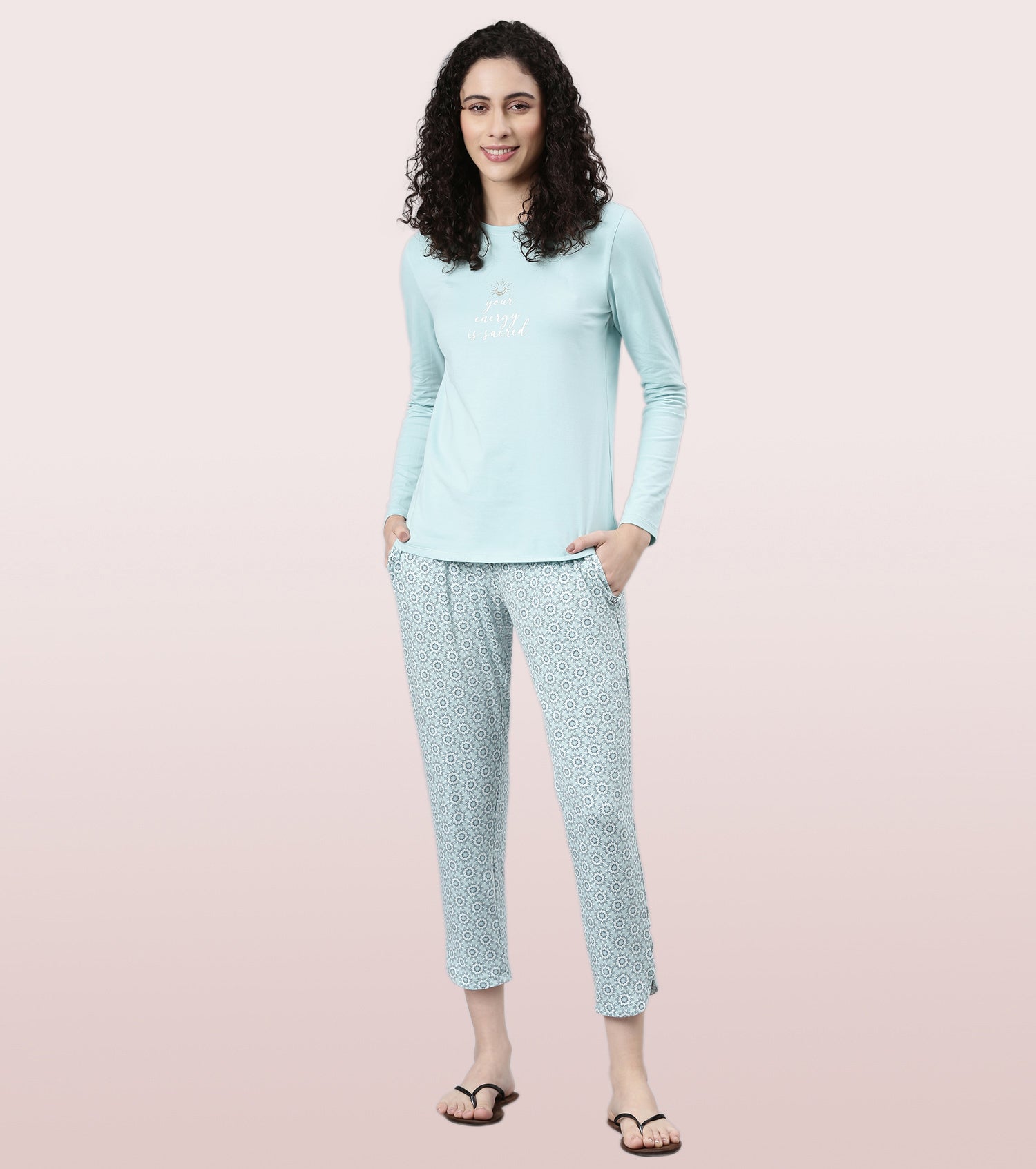 Shop-In Pants - Tapered Lounge Pants With Self Fabric Drawstring With Metal Ends | E048