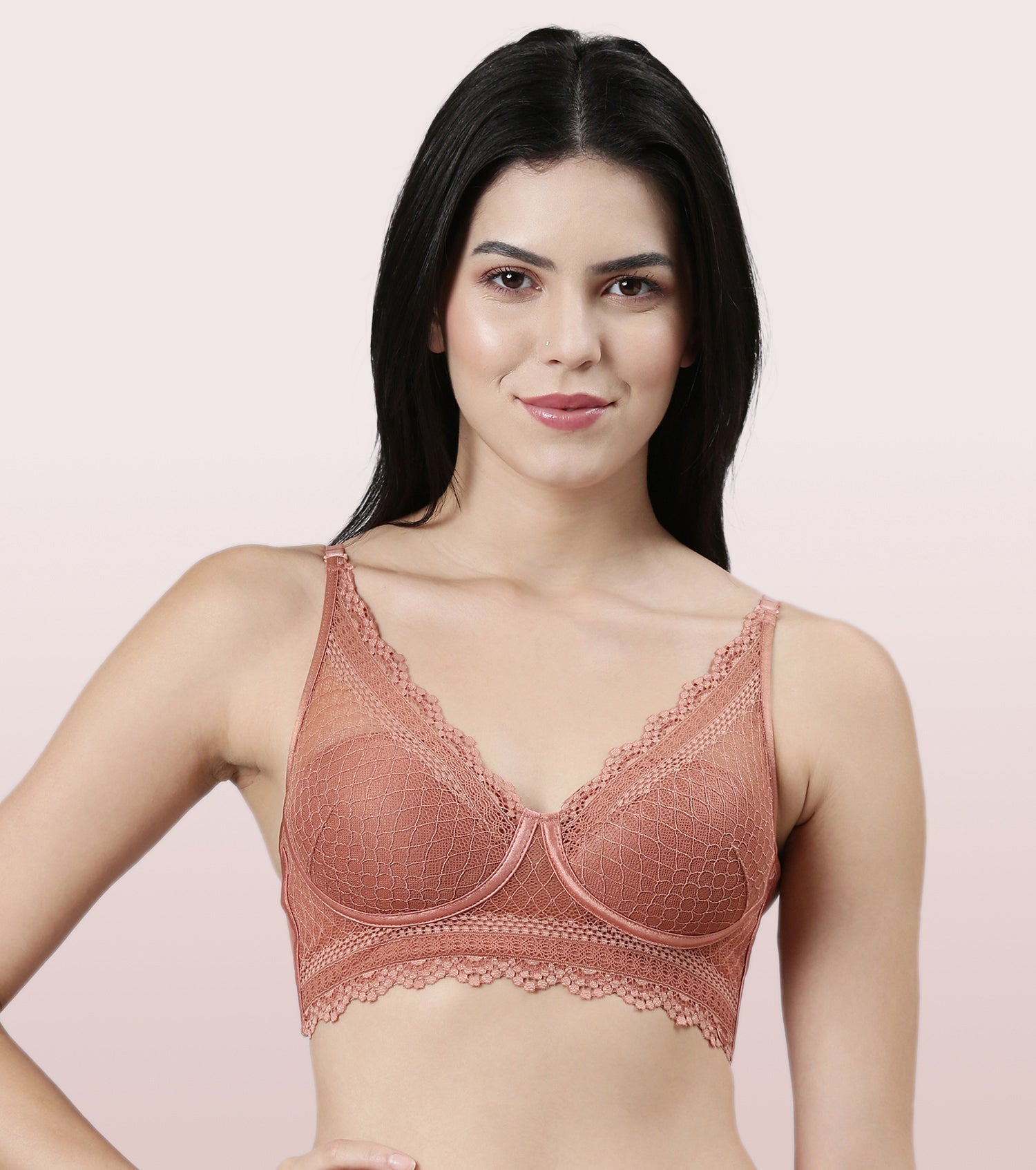 Enamor F125 LONGLINE COMFORT LACE BRA PADDED WIREFREE HIGH COVERAGE