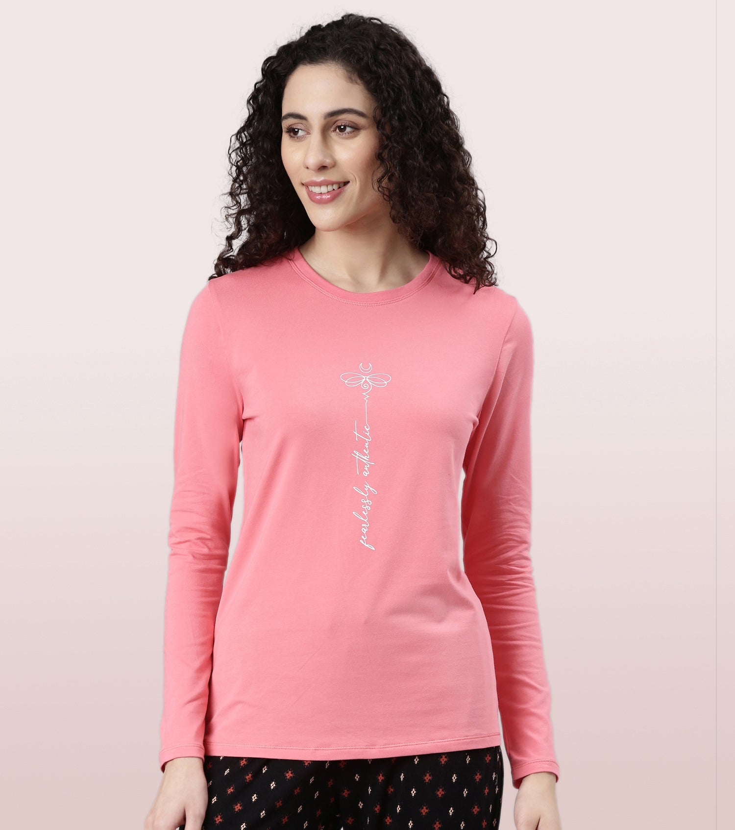 Long Sleeve Basic Crew Tee – Graphic Print | Crew Neck Basic Stretch Cotton Tee | E157