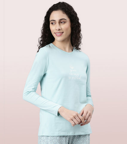 Long Sleeve Basic Crew Tee – Graphic Print | Crew Neck Basic Stretch Cotton Tee | E157