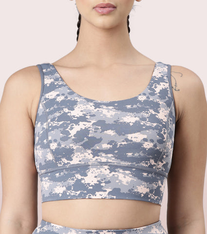 Longline Sports Bra – Printed | Scoop Neck Medium Impact Dry Fit Sports Bra | E217